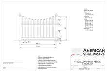 4' Tall x 6' Wide Underscallop Picket Fence Panel w/ 3" Gap (AFC-97)