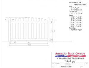 AFC-016   4' Tall x 6' Wide Overscallop Picket Fence with 3" Air Space