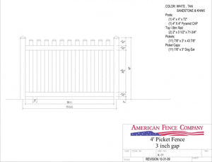 K-15   4' Tall x 6' Wide Picket Fence with 3" Air Space